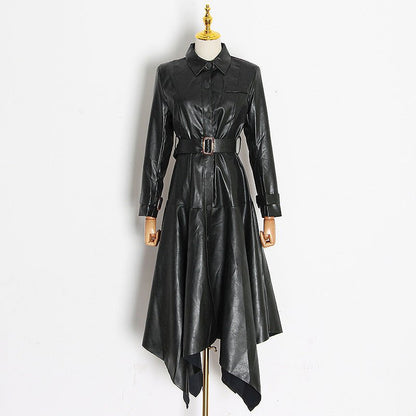 Victia - PU Leather Long Jacket with Belt by The Nevermore – Unique Jackets by Nevermore Lifestyle & Tech | L Black