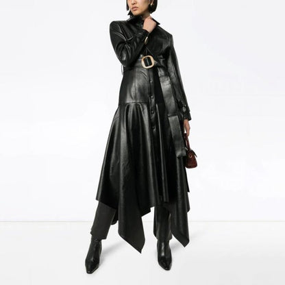 Victia - PU Leather Long Jacket with Belt by The Nevermore – Unique Jackets by Nevermore Lifestyle & Tech | L Black