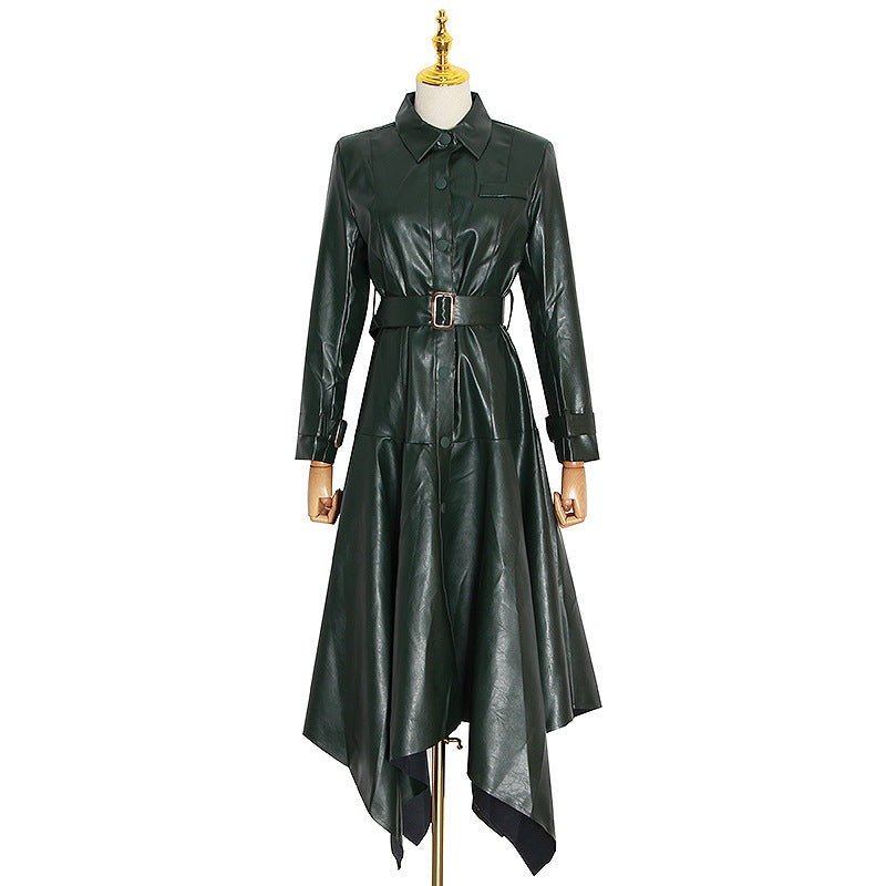 Victia - PU Leather Long Jacket with Belt by The Nevermore – Unique Jackets by Nevermore Lifestyle & Tech | L Black