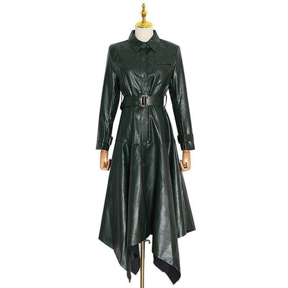 Victia - PU Leather Long Jacket with Belt by The Nevermore – Unique Jackets by Nevermore Lifestyle & Tech | L Black