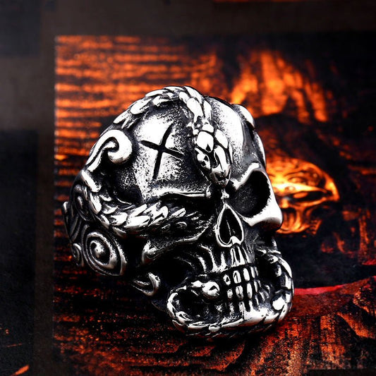 Victor Nightborne Skull - The Nevermore Gothic Ring Stainless Steel – Unique Gothic Jewelry by Nevermore Lifestyle & Tech | Size 10 Silver
