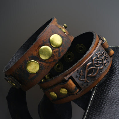 Victorian Era Arm Wraps - The Nevermore Steampunk Leather Bracelet