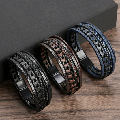 Vigor - The Nevermore Multi - layer Leather Rope Woven Bracelet – Unique Bracelets by Nevermore Lifestyle & Tech | All Black 23cm