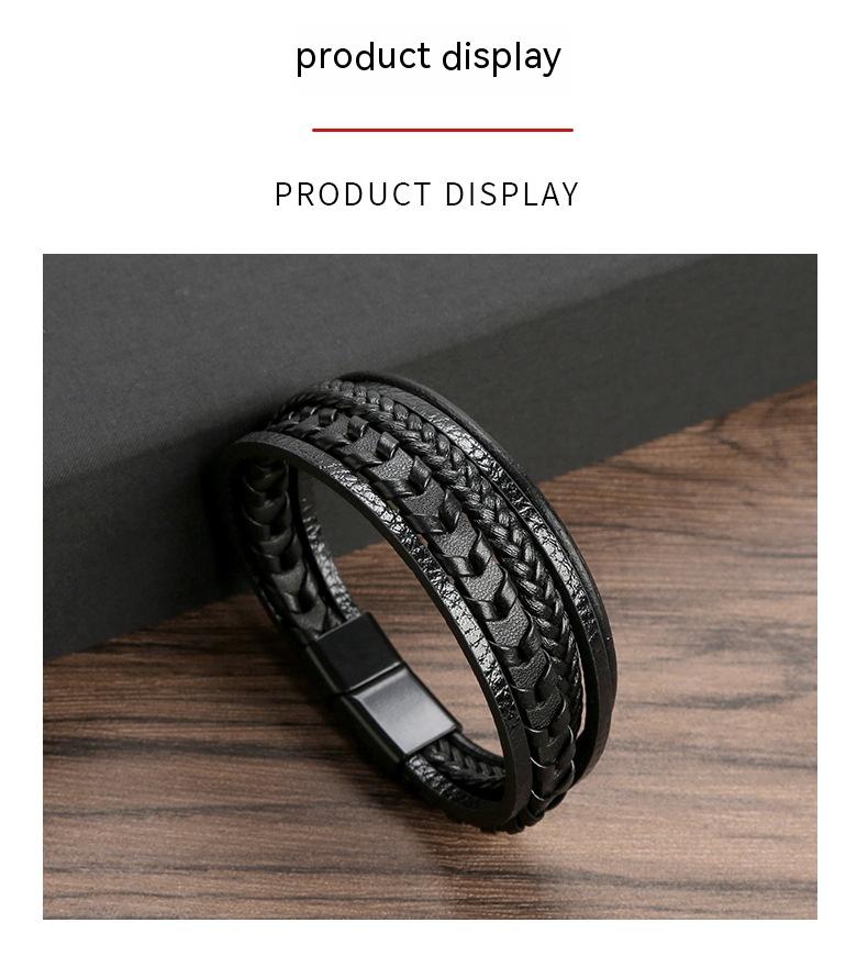 Vigor - The Nevermore Multi - layer Leather Rope Woven Bracelet – Unique Bracelets by Nevermore Lifestyle & Tech | All Black 23cm