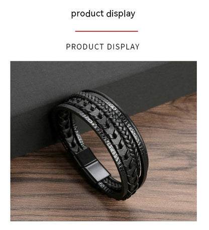 Vigor - The Nevermore Multi - layer Leather Rope Woven Bracelet – Unique Bracelets by Nevermore Lifestyle & Tech | All Black 23cm