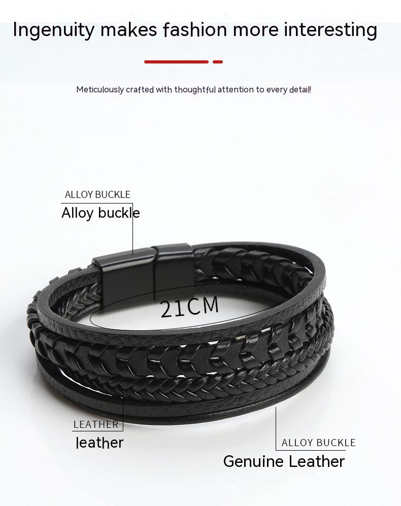 Vigor - The Nevermore Multi - layer Leather Rope Woven Bracelet – Unique Bracelets by Nevermore Lifestyle & Tech | All Black 23cm