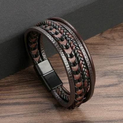 Vigor - The Nevermore Multi - layer Leather Rope Woven Bracelet – Unique Bracelets by Nevermore Lifestyle & Tech | Brown 19cm