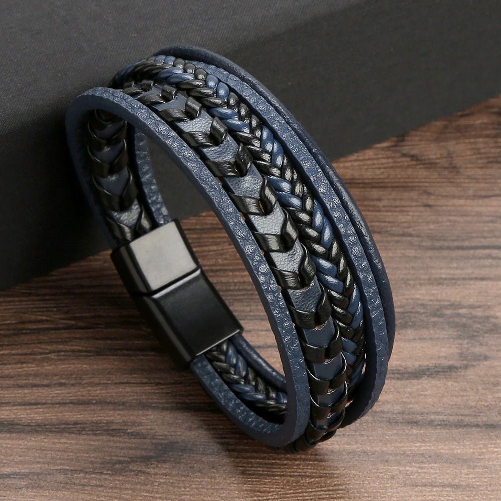 Vigor - The Nevermore Multi - layer Leather Rope Woven Bracelet – Unique Bracelets by Nevermore Lifestyle & Tech | Ink Blue 21cm