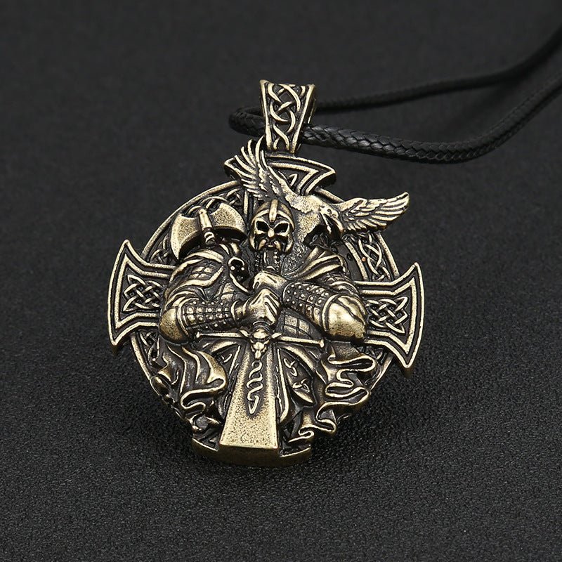 Viktor Dusk - Gothic Cross Crow Pendant by The Nevermore – Unique Gothic Jewelry by Nevermore Lifestyle & Tech | Bronze leather rope