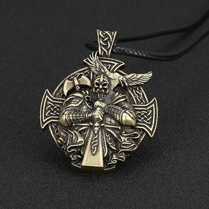 Viktor Dusk - Gothic Cross Crow Pendant by The Nevermore – Unique Gothic Jewelry by Nevermore Lifestyle & Tech | Bronze leather rope