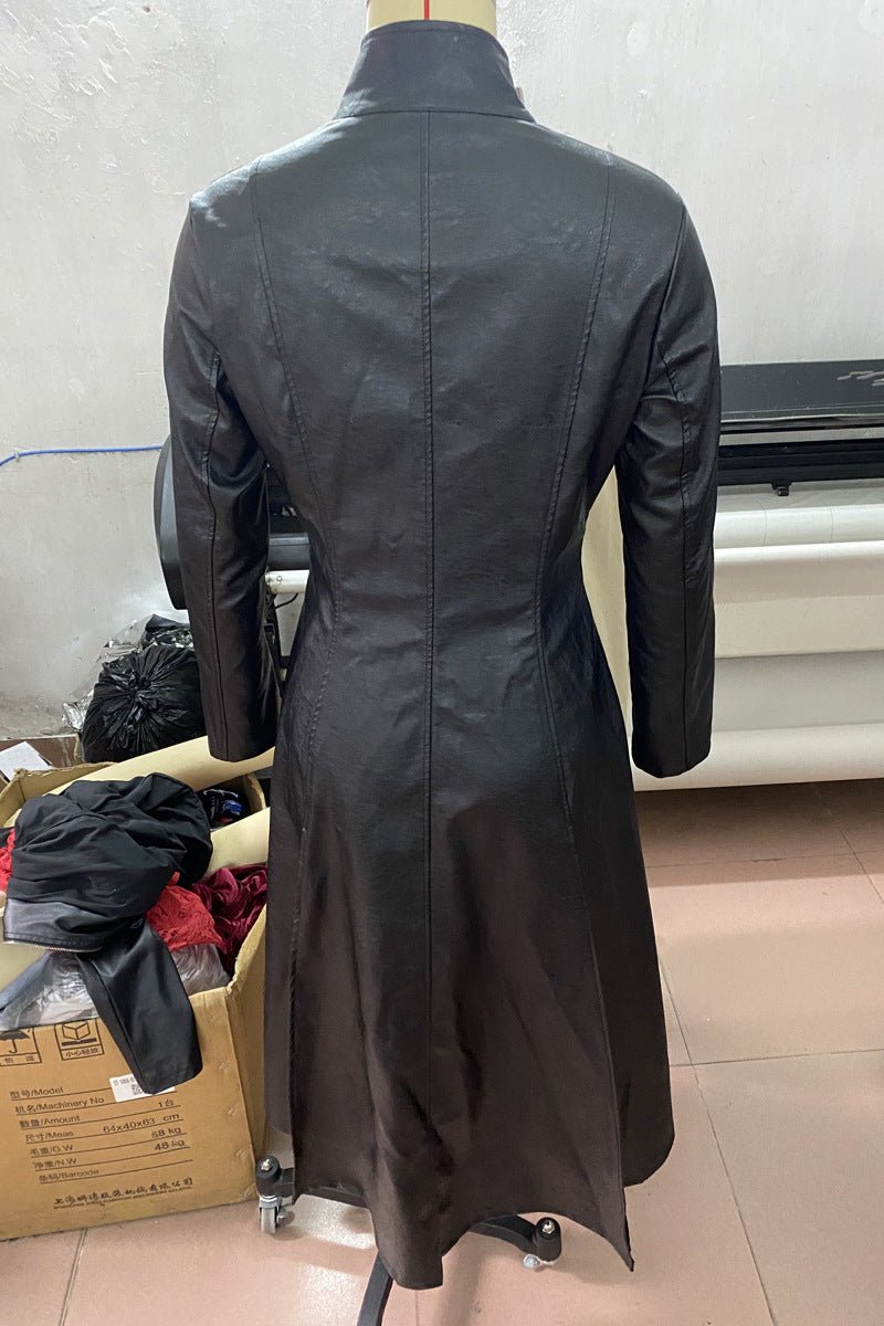 Vinny - The Nevermore Women's Long Leather Coat Jacket – Unique Fashion for Women by Nevermore Lifestyle & Tech | 2XL Black