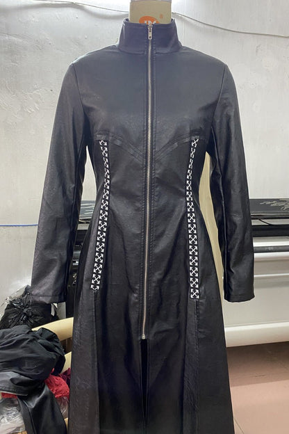 Vinny - The Nevermore Women's Long Leather Coat Jacket – Unique Fashion for Women by Nevermore Lifestyle & Tech | 2XL Black