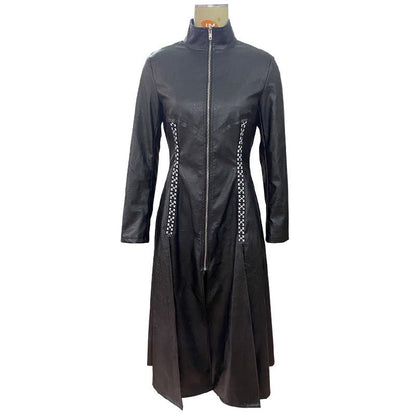 Vinny - The Nevermore Women's Long Leather Coat Jacket – Unique Fashion for Women by Nevermore Lifestyle & Tech | 2XL Black