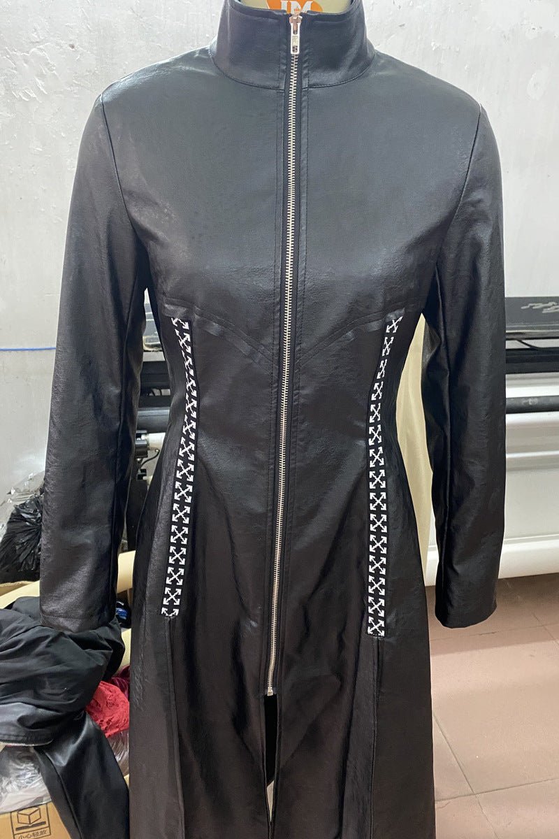 Vinny - The Nevermore Women's Long Leather Coat Jacket – Unique Fashion for Women by Nevermore Lifestyle & Tech | 2XL Black