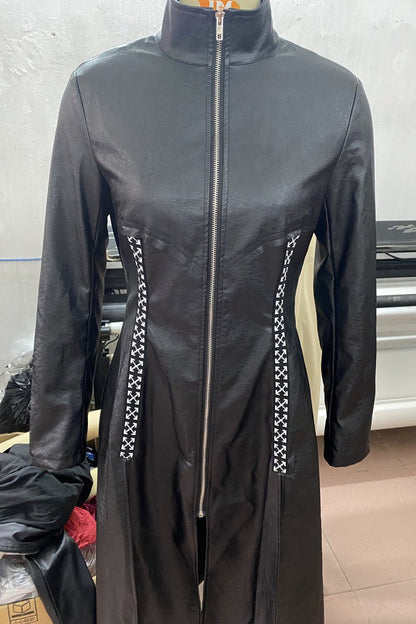 Vinny - The Nevermore Women's Long Leather Coat Jacket – Unique Fashion for Women by Nevermore Lifestyle & Tech | 2XL Black