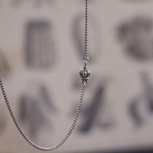 Vintage Crown Oval - The Nevermore Gothic Pendant Necklace in Sterling Silver