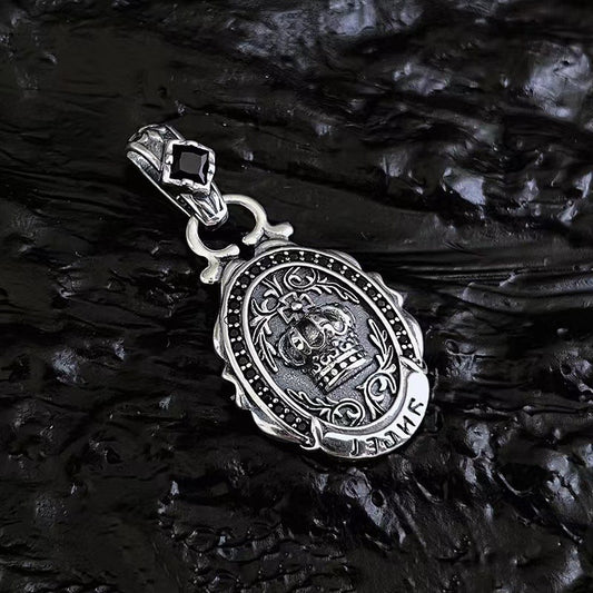 Vintage Crown Oval - The Nevermore Gothic Pendant Necklace in Sterling Silver