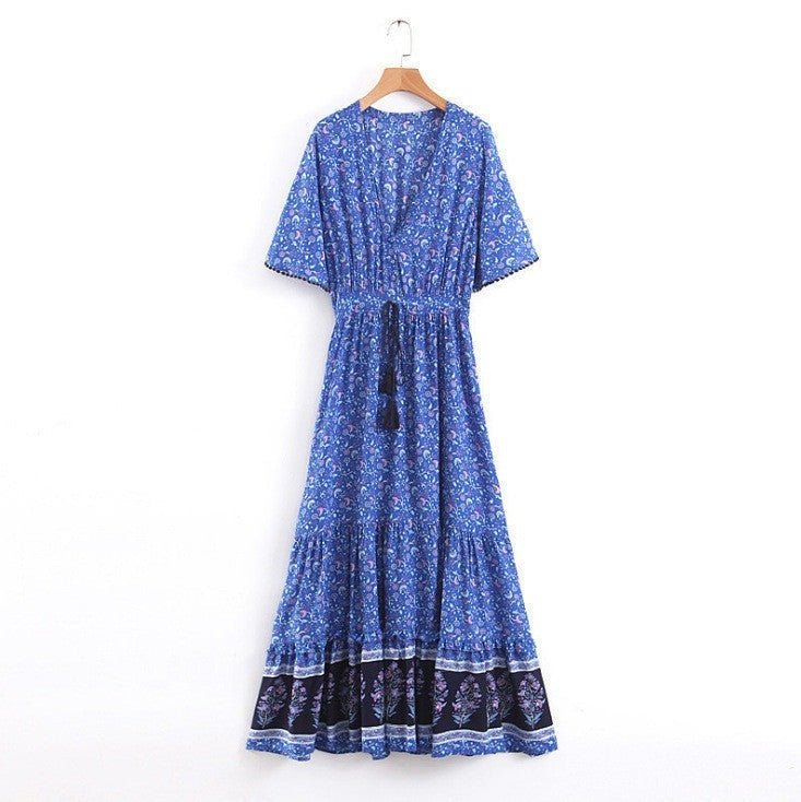 Vivid Fringe - Long V-Neck Dress with Swing Skirt by The Nevermore