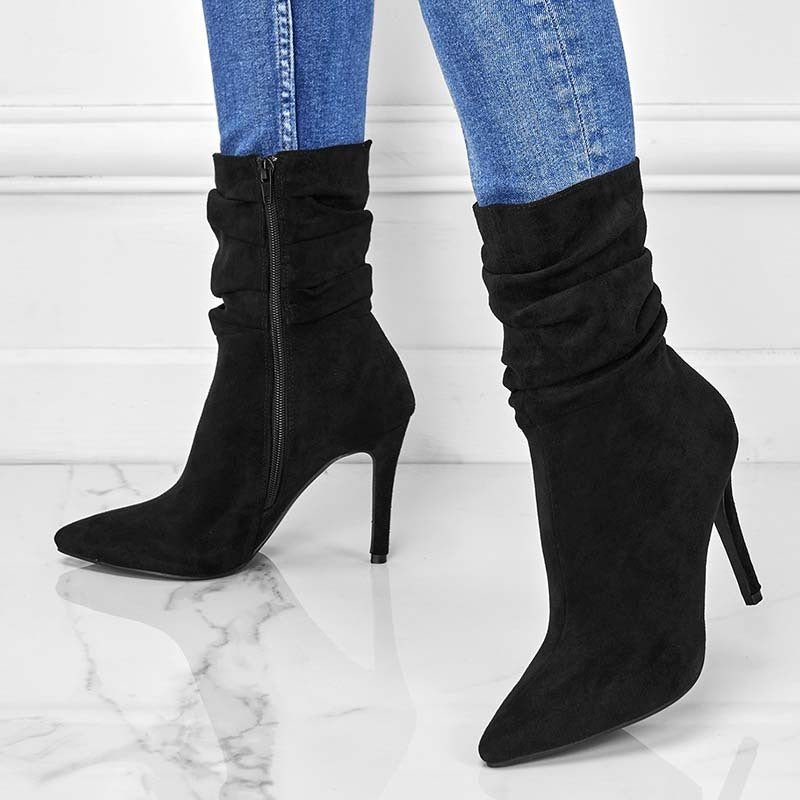 Vivid Stride Suede Ankle Boots - Stiletto Heels by The Nevermore
