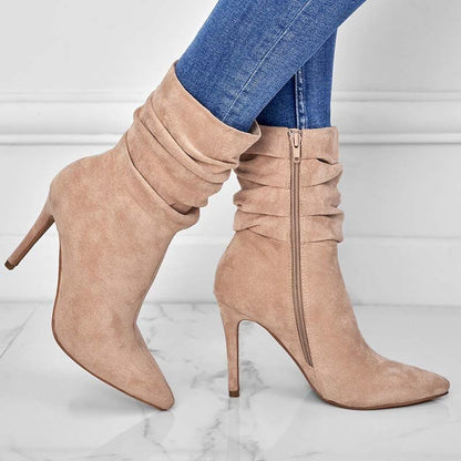 Vivid Stride Suede Ankle Boots - Stiletto Heels by The Nevermore