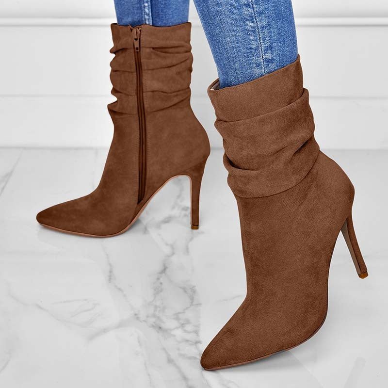 Vivid Stride Suede Ankle Boots - Stiletto Heels by The Nevermore