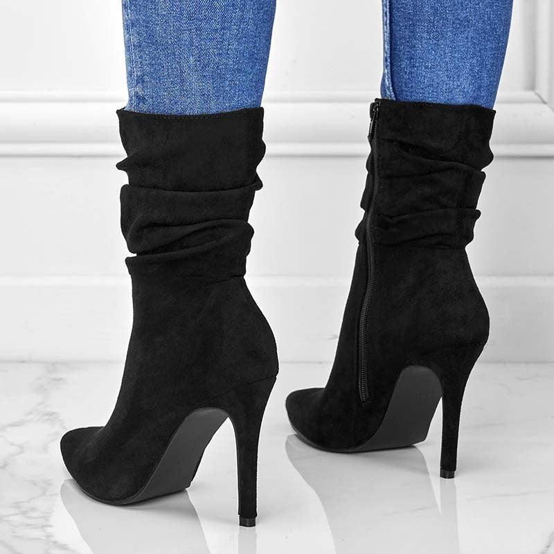 Vivid Stride Suede Ankle Boots - Stiletto Heels by The Nevermore