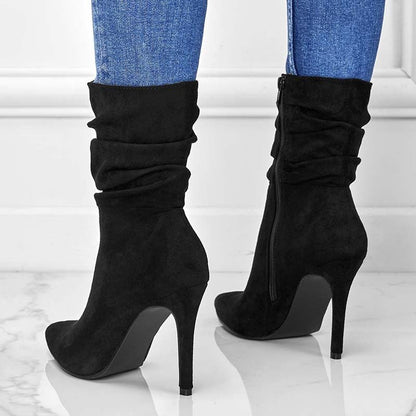 Vivid Stride Suede Ankle Boots - Stiletto Heels by The Nevermore