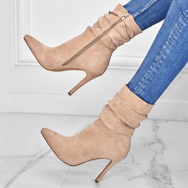 Vivid Stride Suede Ankle Boots - Stiletto Heels by The Nevermore