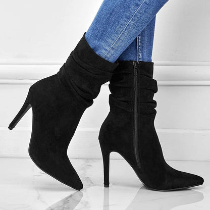 Vivid Stride Suede Ankle Boots - Stiletto Heels by The Nevermore