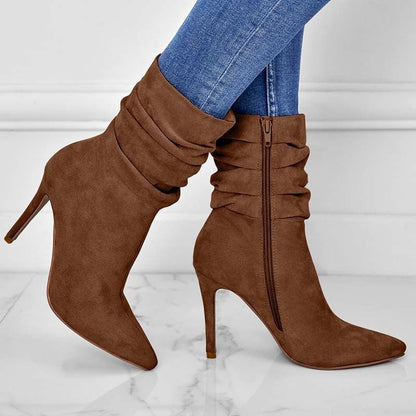 Vivid Stride Suede Ankle Boots - Stiletto Heels by The Nevermore