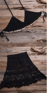 Wanderer - Hand - Knitted Bikini Cover - Up by The Nevermore – Unique Boho Swimwear by Nevermore Lifestyle & Tech | L Black