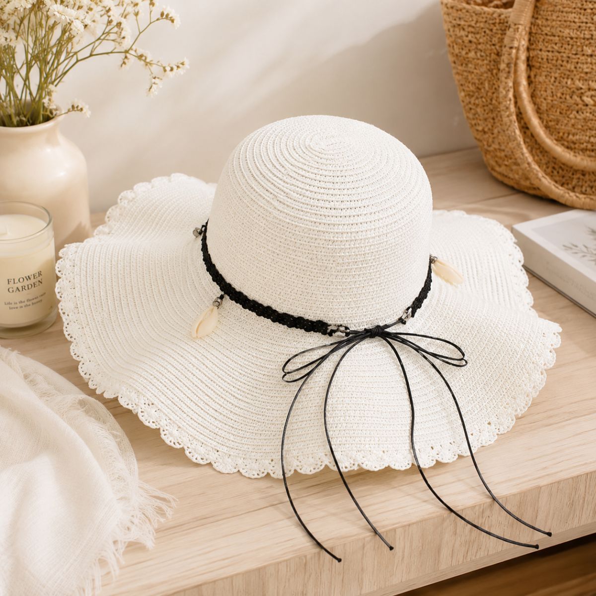 Wide Brim Hat Coastal Breeze by The Nevermore – Unique Hats by The Nevermore | White