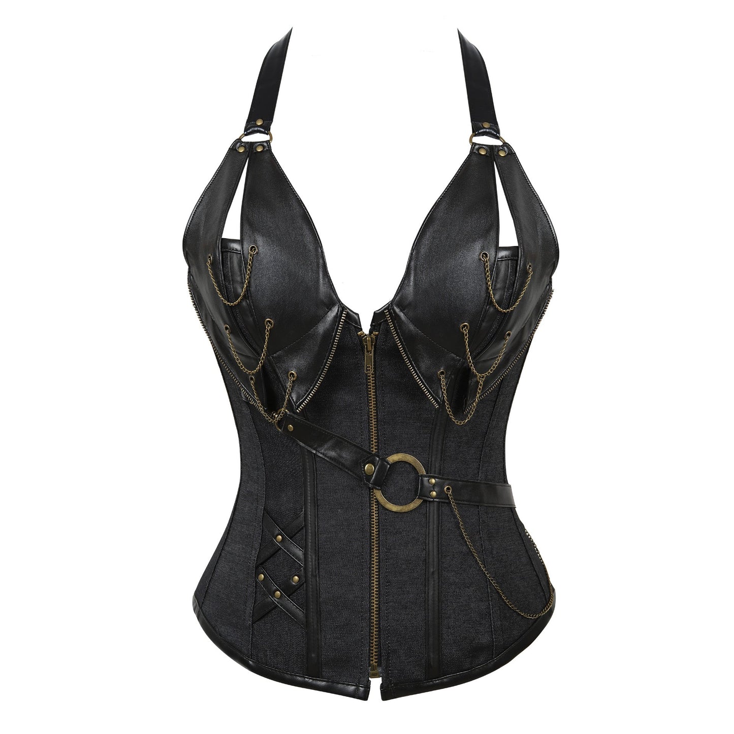 Xanthe Shadow - The Nenermore Steampunk Leather Corset With Belt Shape Body – Unique Steampunk Fashion for Women by Nevermore Lifestyle & Tech | 2XL Black