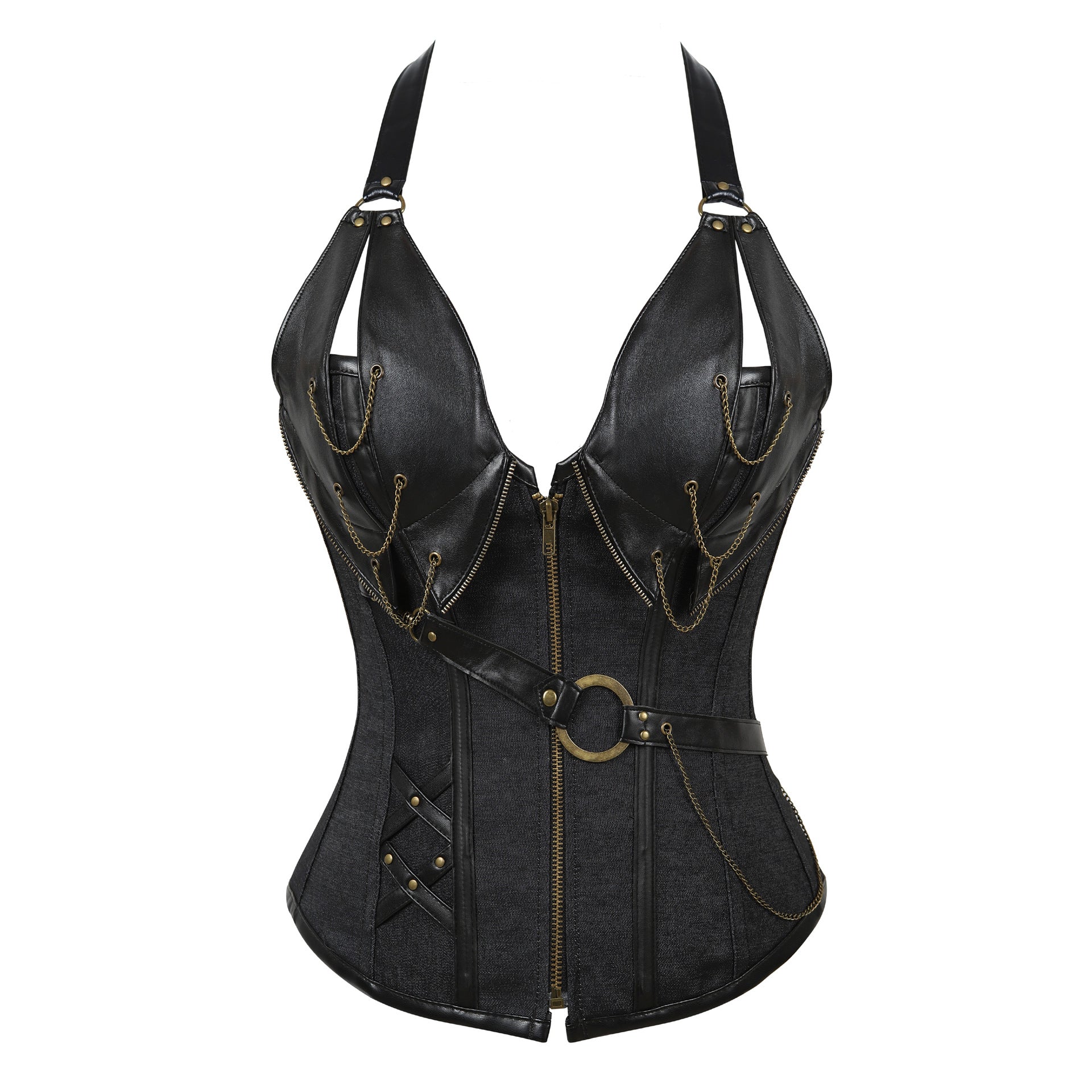 Xanthe Shadow - The Nenermore Steampunk Leather Corset With Belt Shape Body – Unique Steampunk Fashion for Women by Nevermore Lifestyle & Tech | 2XL Black