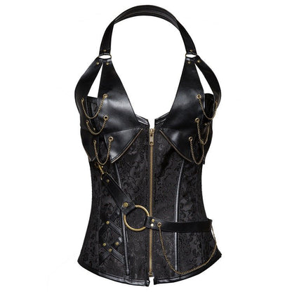 Xanthe Shadow - The Nenermore Steampunk Leather Corset With Belt Shape Body – Unique Steampunk Fashion for Women by Nevermore Lifestyle & Tech | 2XL Black