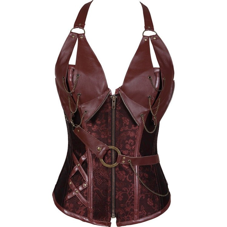 Xanthe Shadow - The Nenermore Steampunk Leather Corset With Belt Shape Body – Unique Steampunk Fashion for Women by Nevermore Lifestyle & Tech | 2XL Brown