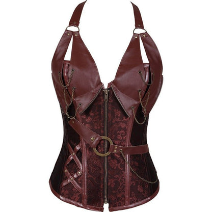 Xanthe Shadow - The Nenermore Steampunk Leather Corset With Belt Shape Body – Unique Steampunk Fashion for Women by Nevermore Lifestyle & Tech | 2XL Brown