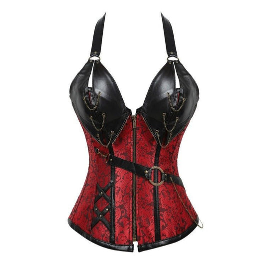 Xanthe Shadow - The Nenermore Steampunk Leather Corset With Belt Shape Body – Unique Steampunk Fashion for Women by Nevermore Lifestyle & Tech | 2XL Red
