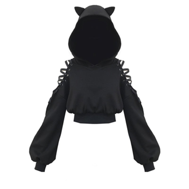 Young Foxes - The Nevermore Gothic Hooded Sweatshirt for Women – Unique Gothic Fashion for Men by Nevermore Lifestyle & Tech | L Black