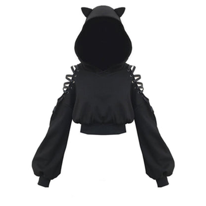 Young Foxes - The Nevermore Gothic Hooded Sweatshirt for Women – Unique Gothic Fashion for Men by Nevermore Lifestyle & Tech | L Black